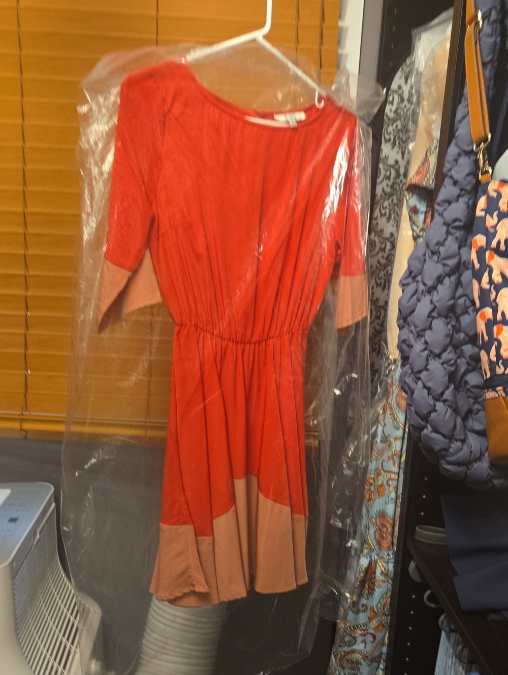 BB Dakota Red and Beige Colorblock Midi Dress